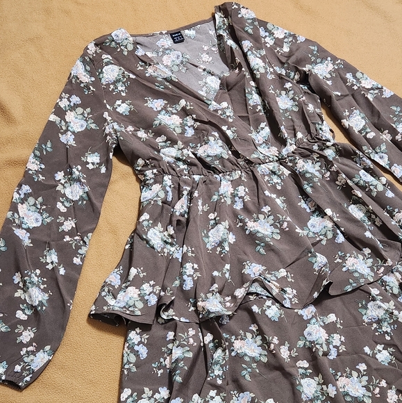 SHEIN Blue Floral Print Ruffled Brown Short Dress - Picture 5 of 12